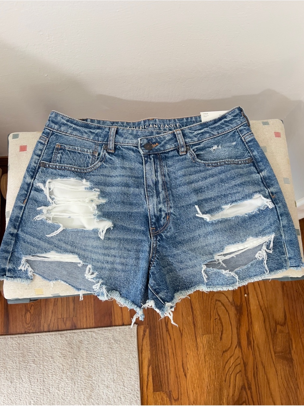 American Eagle Outfitters Ripped Light Blue High-Rise Denim Shorts